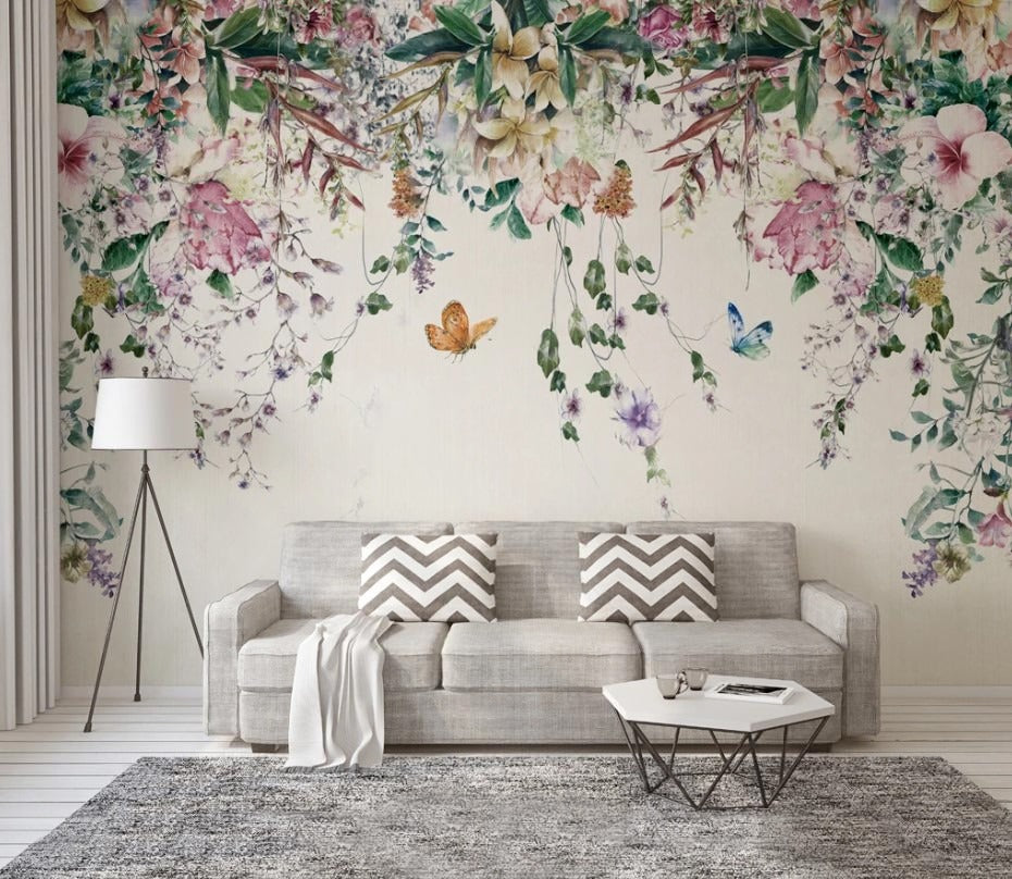 Fototapete mit hängenden Zweigen, ruhig, modern, selbstklebend für Schlafzimmer „Zweigruhe“
