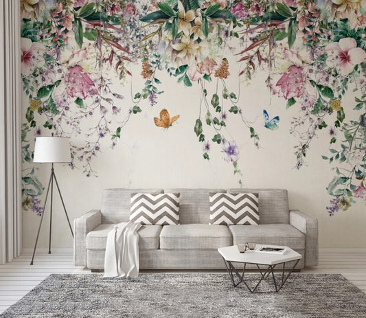 Fototapete mit hängenden Zweigen, ruhig, modern, selbstklebend für Schlafzimmer „Zweigruhe“