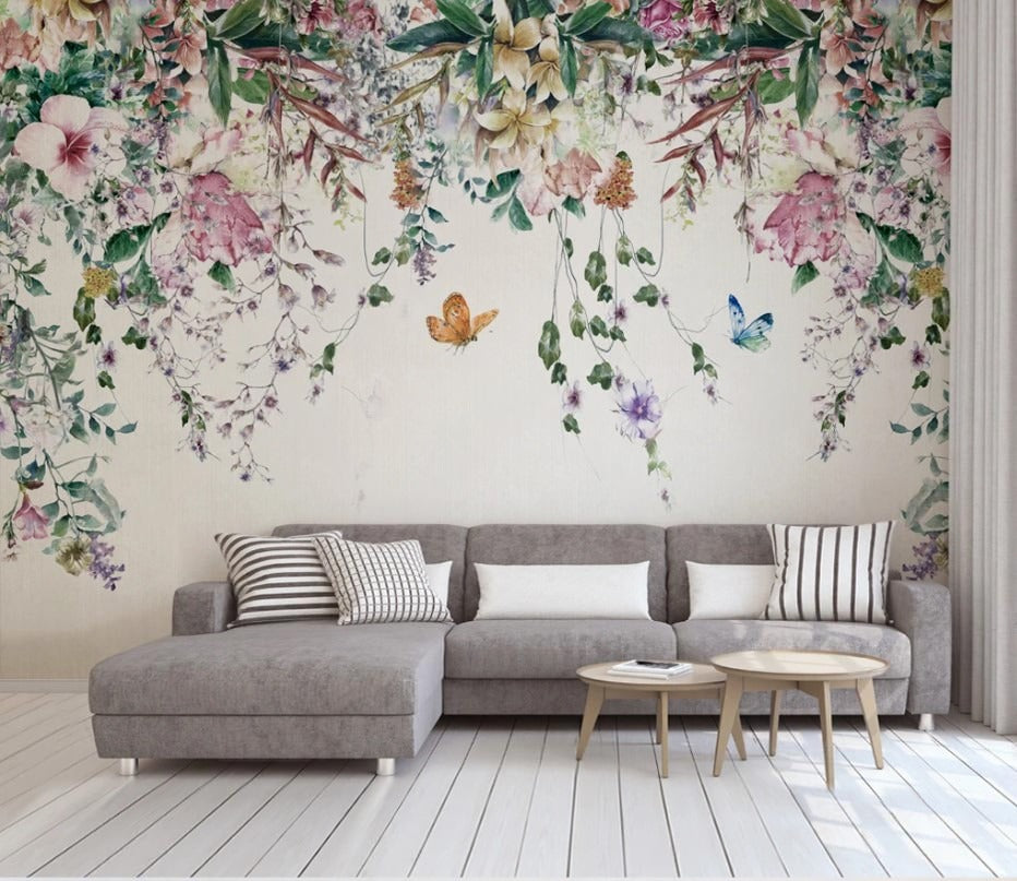 Fototapete mit hängenden Zweigen, ruhig, modern, selbstklebend für Schlafzimmer „Zweigruhe“