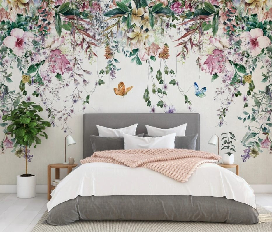 Fototapete mit hängenden Zweigen, ruhig, modern, selbstklebend für Schlafzimmer „Zweigruhe“