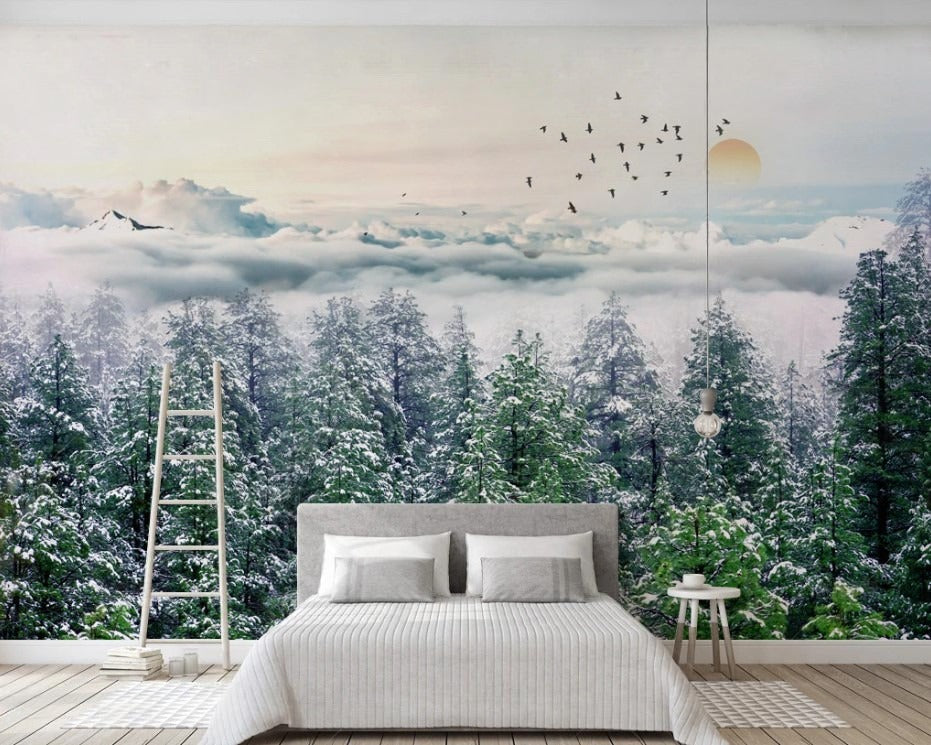 Wald-Fototapete mit Tannen, selbstklebend, natürlich, modern für Wohnzimmer und Schlafzimmer „Tannenwald“