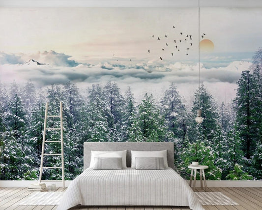 Wald-Fototapete mit Tannen, selbstklebend, natürlich, modern für Wohnzimmer und Schlafzimmer „Tannenwald“
