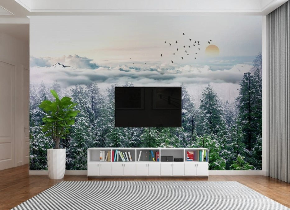 Wald-Fototapete mit Tannen, selbstklebend, natürlich, modern für Wohnzimmer und Schlafzimmer „Tannenwald“
