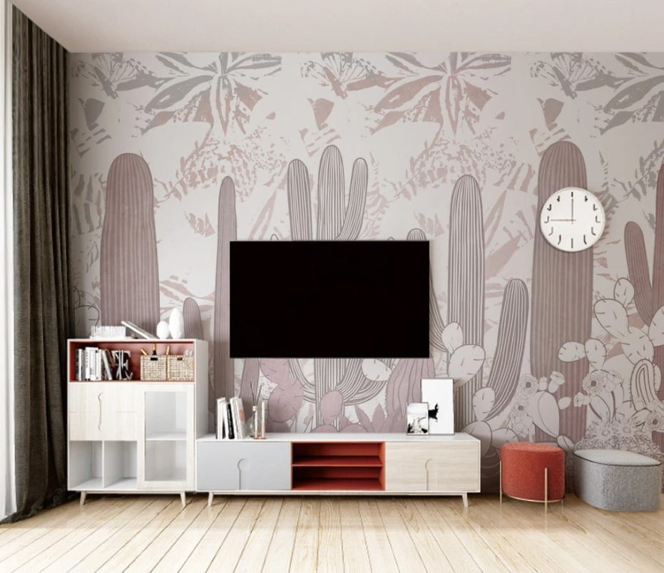 Fototapete mit Kakteen, pastellfarben, selbstklebend, modern für Schlafzimmer und Kinderzimmer „Kaktusruhe“