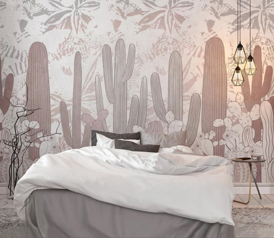 Fototapete mit Kakteen, pastellfarben, selbstklebend, modern für Schlafzimmer und Kinderzimmer „Kaktusruhe“