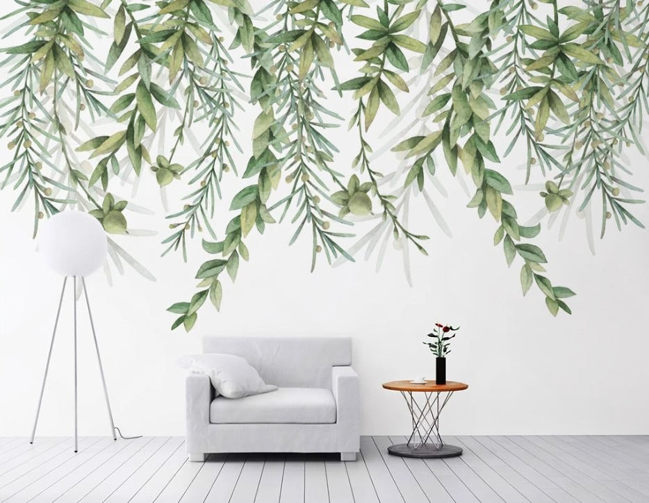 Selbstklebende Fototapete mit grünen Pflanzen, modern, stilvoll für Wohnzimmer und Schlafzimmer „Grüne Oase“