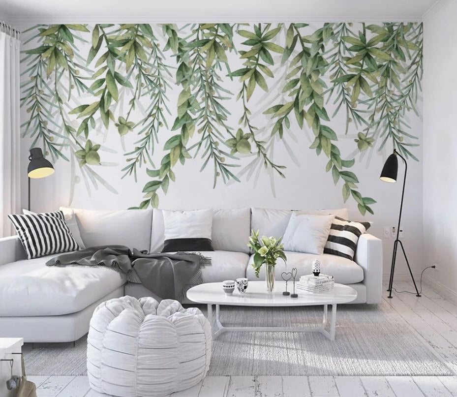 Selbstklebende Fototapete mit grünen Pflanzen, modern, stilvoll für Wohnzimmer und Schlafzimmer „Grüne Oase“