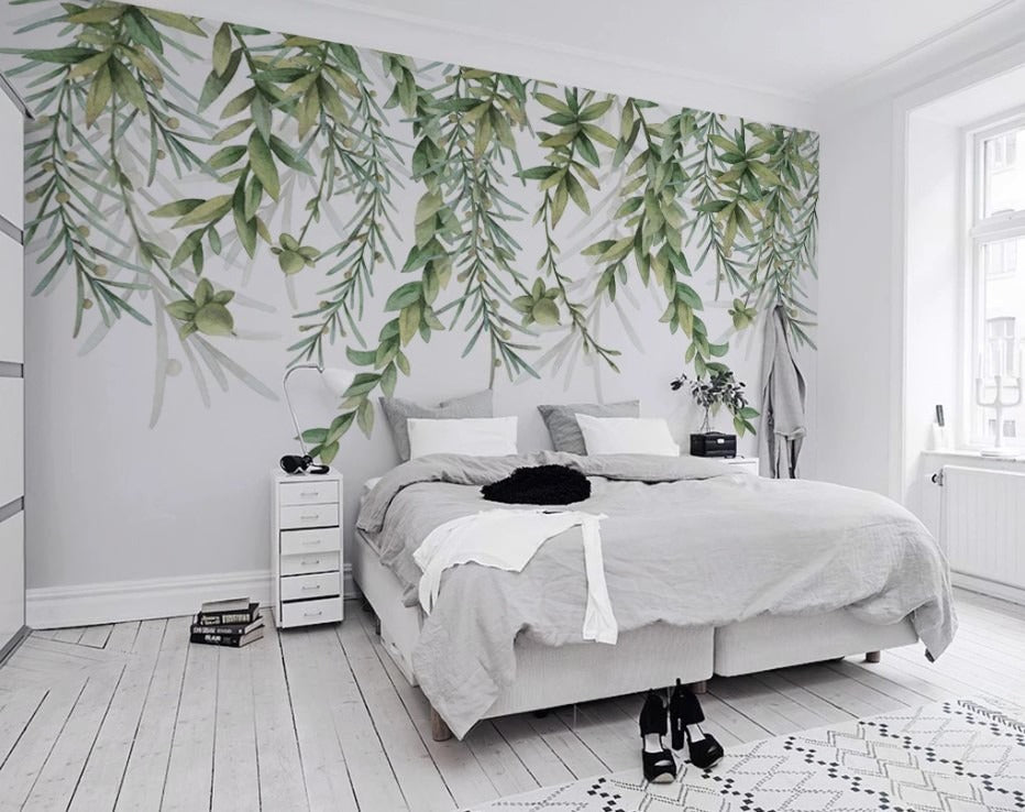 Selbstklebende Fototapete mit grünen Pflanzen, modern, stilvoll für Wohnzimmer und Schlafzimmer „Grüne Oase“