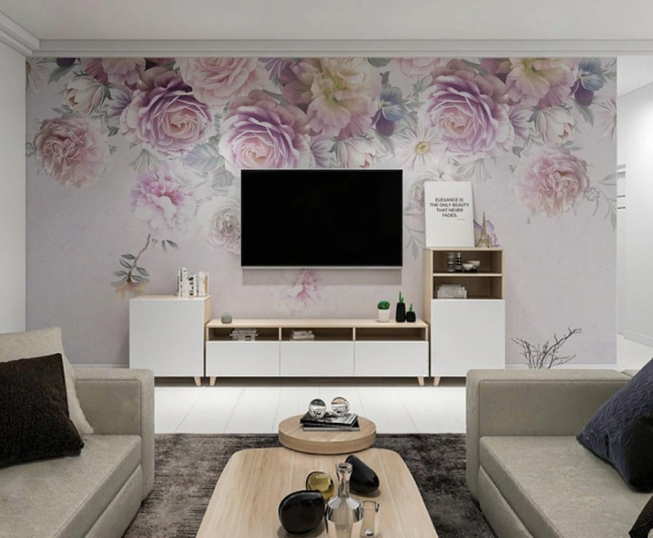 Fototapete mit hängenden Rosen, zart, elegant, selbstklebend für Schlafzimmer über dem Bett „Rosenschleier“