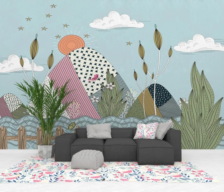 Bunte Kinder-Fototapete, selbstklebend, fröhlich, modern für Kinderzimmer „Farbenzauber“