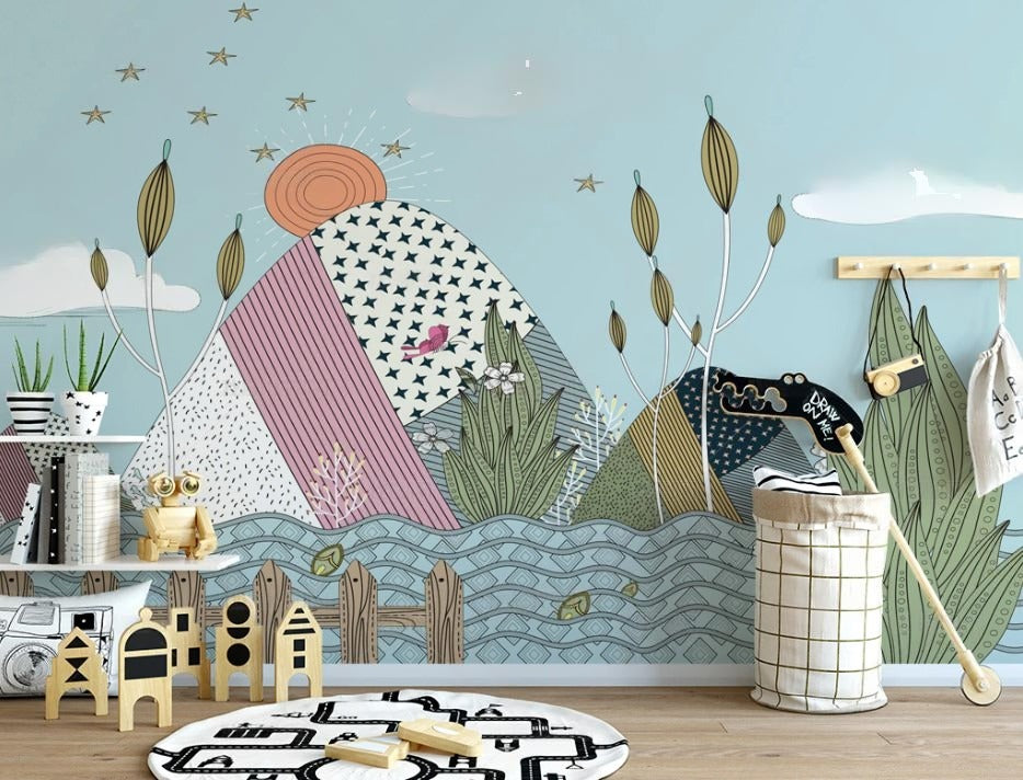 Bunte Kinder-Fototapete, selbstklebend, fröhlich, modern für Kinderzimmer „Farbenzauber“
