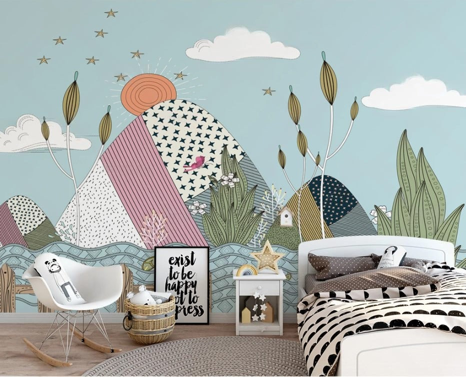 Bunte Kinder-Fototapete, selbstklebend, fröhlich, modern für Kinderzimmer „Farbenzauber“