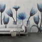 Fototapete mit blauen Blumen, stilvoll, modern, selbstklebend für Schlafzimmer und Wohnzimmer „Blütenblau“