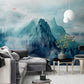 Panorama-Fototapete mit blauen Bergen, modern, stilvoll für Wohnzimmer und Schlafzimmer „Blaue Berge“