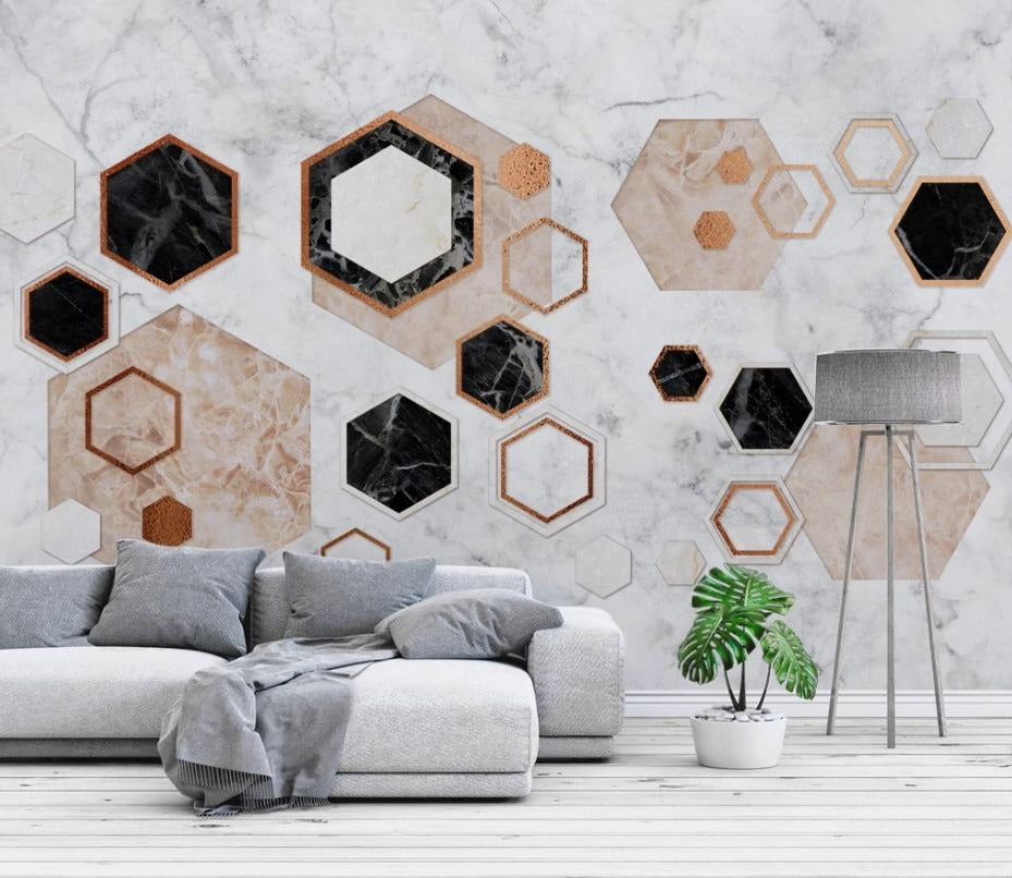 Fototapete mit geometrischen Formen, Wabenmuster, modern, selbstklebend für Büro und Wohnzimmer „Wabenstruktur“