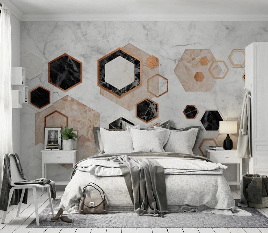 Fototapete mit geometrischen Formen, Wabenmuster, modern, selbstklebend für Büro und Wohnzimmer „Wabenstruktur“