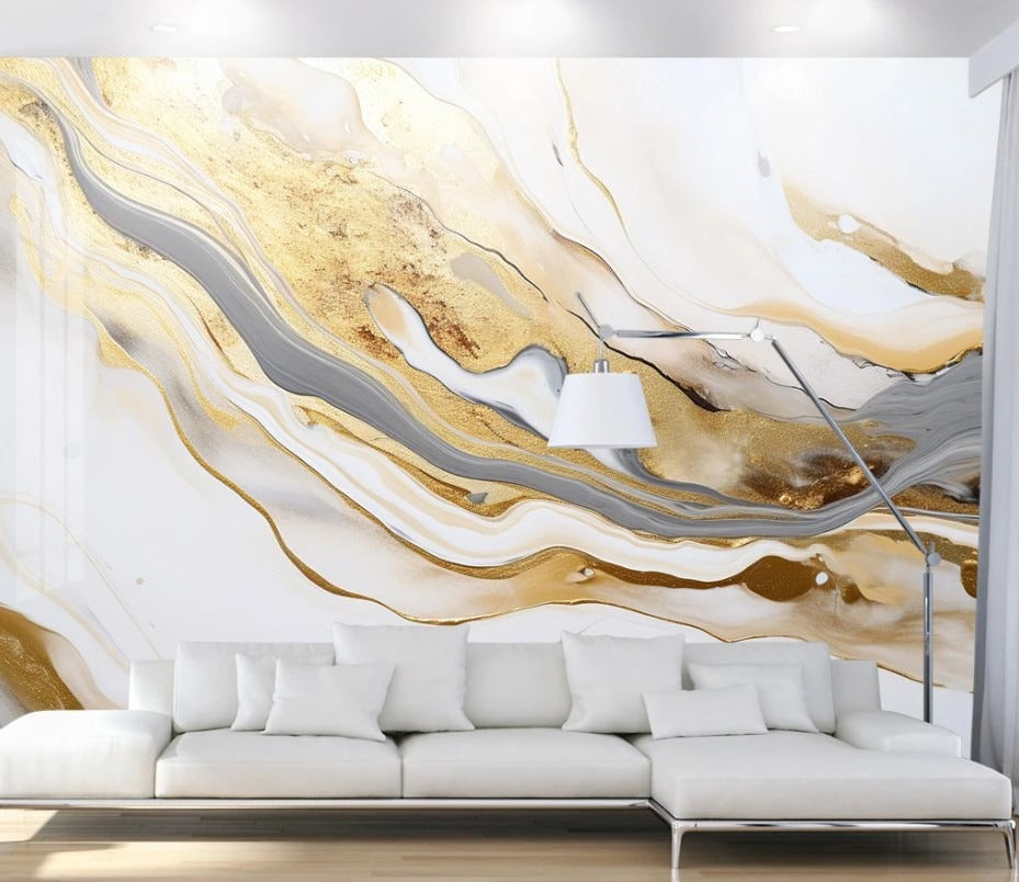 Fototapete in Marmoroptik, abstrakt, elegant, selbstklebend für Wohnzimmer und Badezimmer „Marmorfluss“