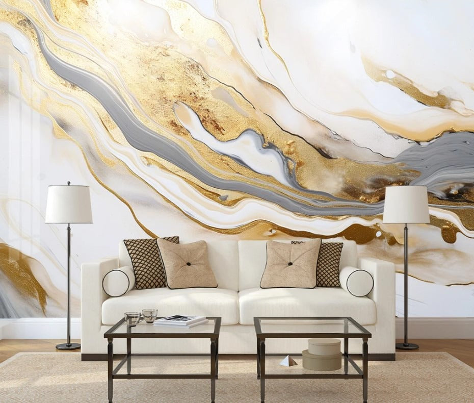Fototapete in Marmoroptik, abstrakt, elegant, selbstklebend für Wohnzimmer und Badezimmer „Marmorfluss“