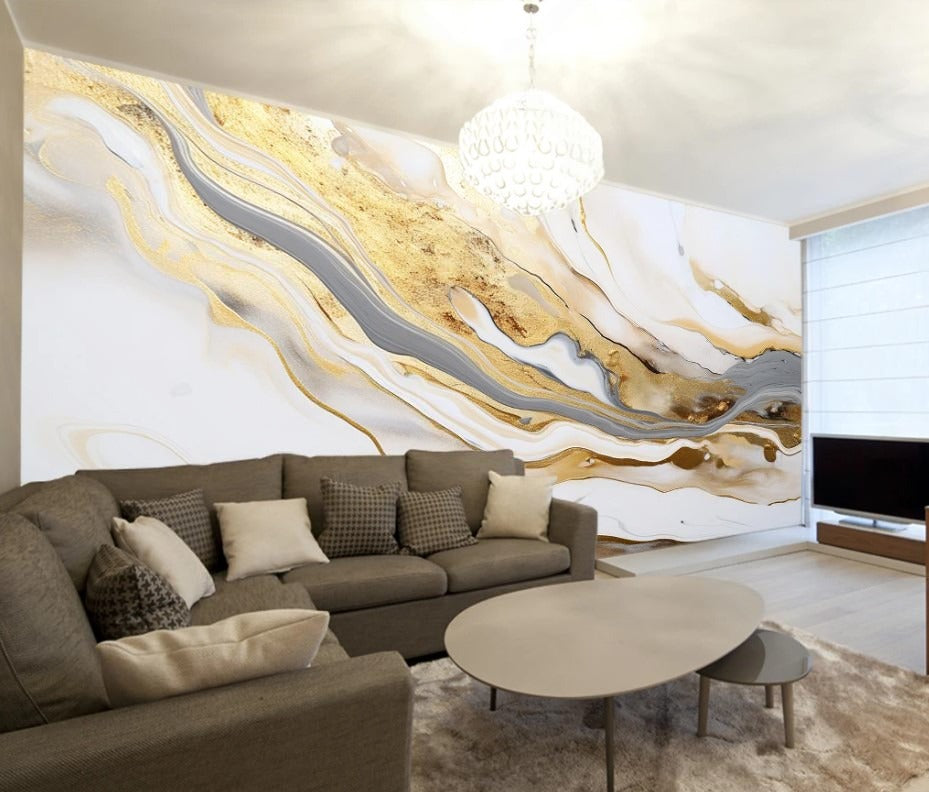 Fototapete in Marmoroptik, abstrakt, elegant, selbstklebend für Wohnzimmer und Badezimmer „Marmorfluss“
