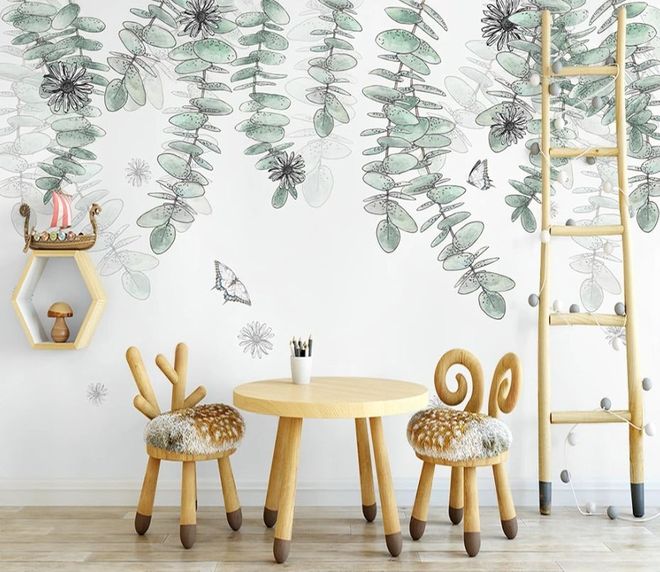 Fototapete mit hängenden Zweigen, moderne selbstklebende Tapete für Zuhause „Zweigharmonie“