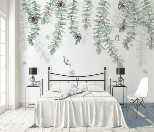 Fototapete mit hängenden Zweigen, moderne selbstklebende Tapete für Zuhause „Zweigharmonie“