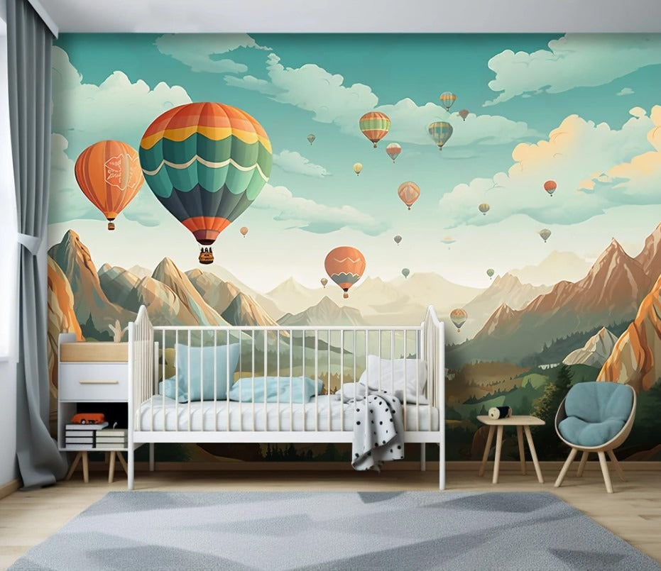 Bunte Fototapete mit Heißluftballons für Kinderzimmer, Schlafzimmer, Wohnzimmer "Himmelszauber"