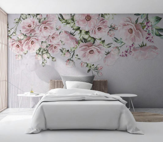 Fototapete mit blühenden Rosen, temporäre Fototapete mit Blumen „Rosenpracht“