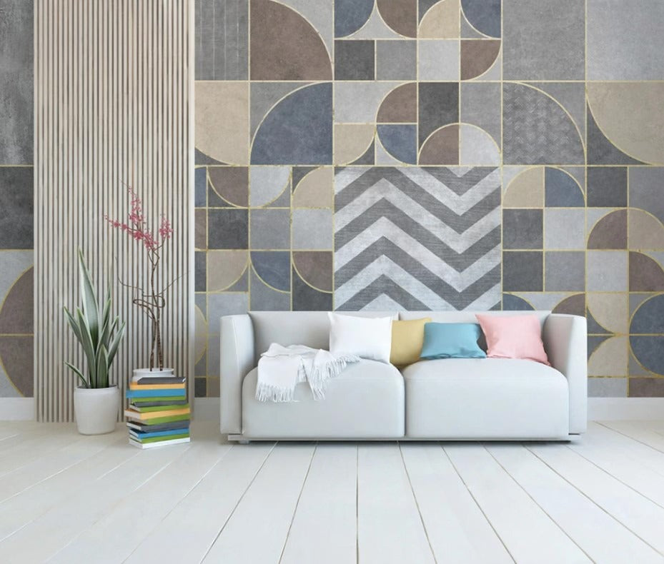 Abstrakte Fototapete mit geometrischen Formen in Pastelltönen „Pastellgeometrie“