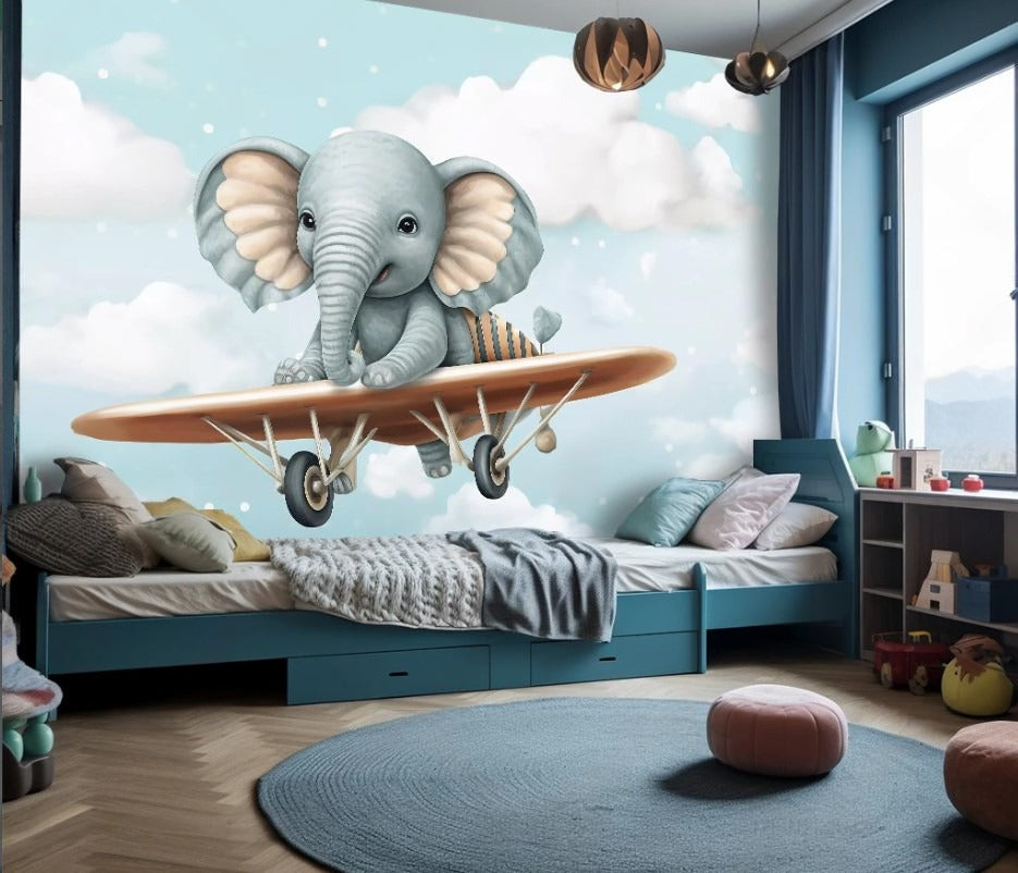 Kinder-Fototapete mit Tieren, selbstklebende Fototapete mit süßem Elefanten „Elefantentraum“