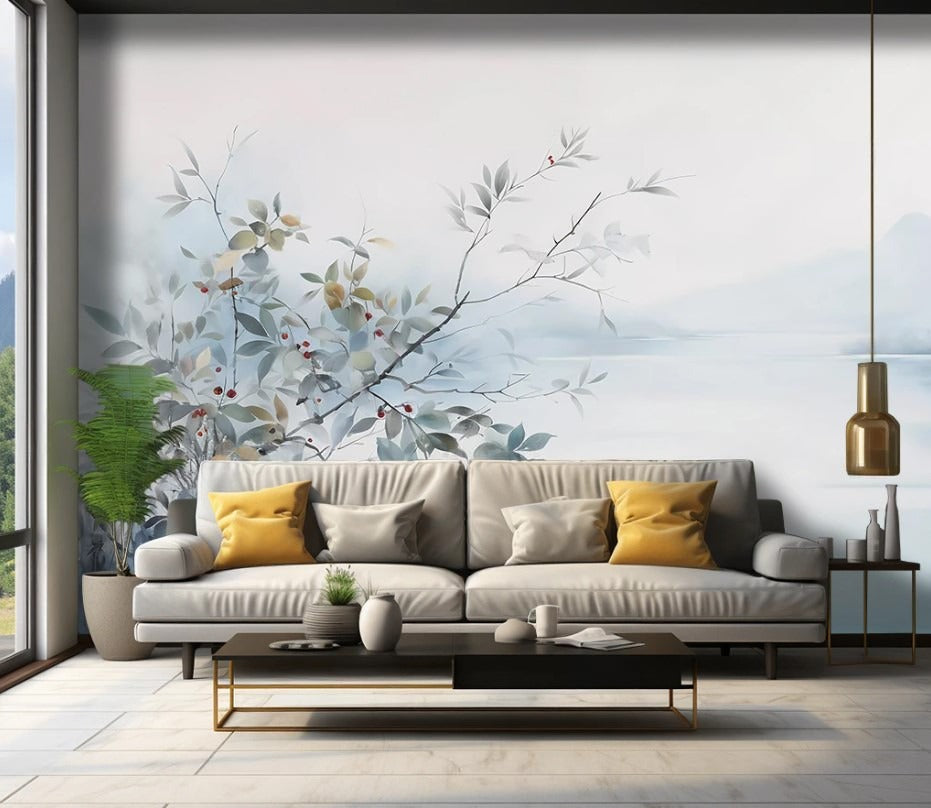 Fototapete mit Pflanzen, moderne selbstklebende Fototapete „Botanische Eleganz“