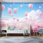 Fototapete in Rosatönen fürs Kinderzimmer, niedliche Fototapete mit Wolken und Luftballons „Himmelstraum“