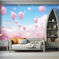 Fototapete in Rosatönen fürs Kinderzimmer, niedliche Fototapete mit Wolken und Luftballons „Himmelstraum“
