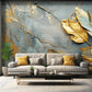 3D-Fototapete mit Federn, Akzent-Fototapete mit Gold „Goldene Feder“