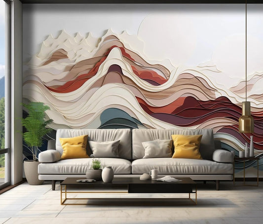 3D-Fototapete mit wellenförmigen Linien, stylische abstrakte Fototapete „Wellenfluss“