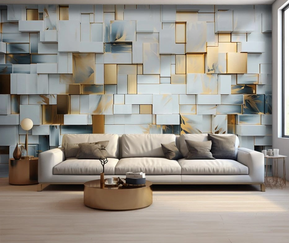 Abstrakte 3D-Fototapete mit Quadraten, Akzent-Fototapete für Zuhause oder Büro „Geometrische Tiefe“