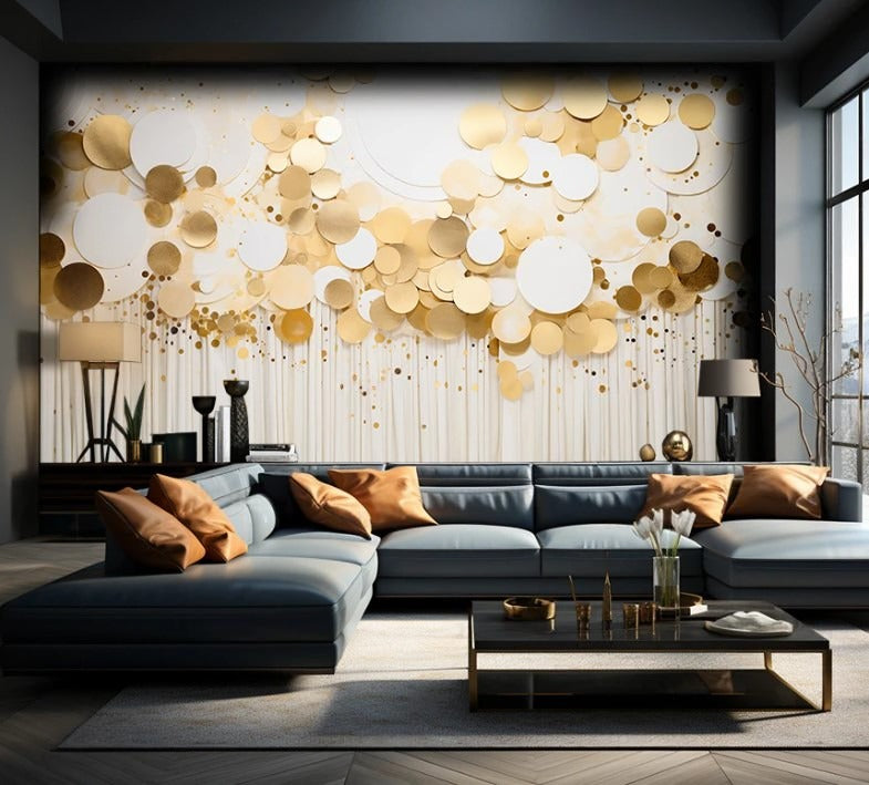 Abstrakte 3D-Tapeten mit goldenen Kreisen „Gold“