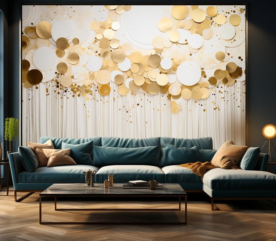 Abstrakte 3D-Tapeten mit goldenen Kreisen „Gold“