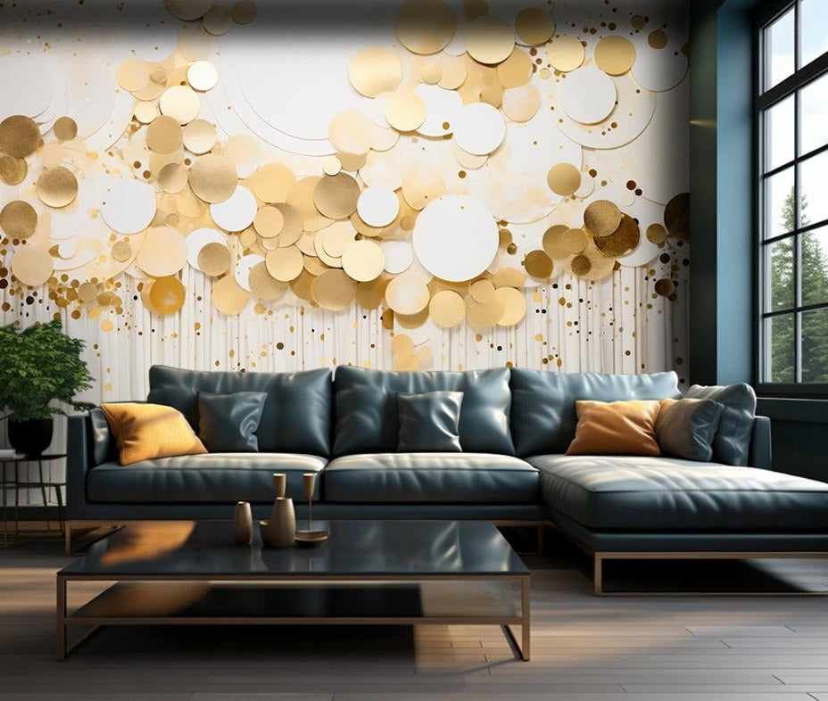 Abstrakte 3D-Tapeten mit goldenen Kreisen „Gold“