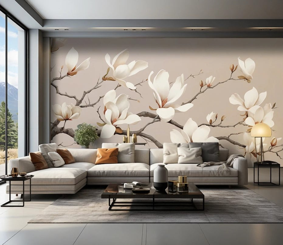 Fototapete mit Magnolienblüten, moderne Tapete im orientalischen Stil „Magnolienzauber“