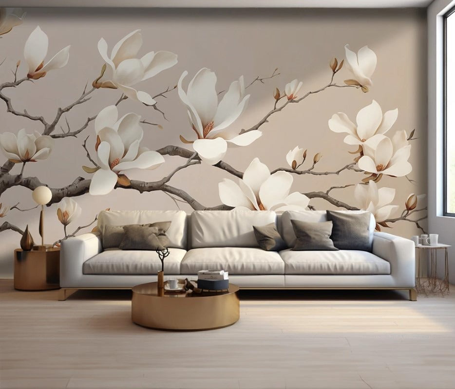 Fototapete mit Magnolienblüten, moderne Tapete im orientalischen Stil „Magnolienzauber“
