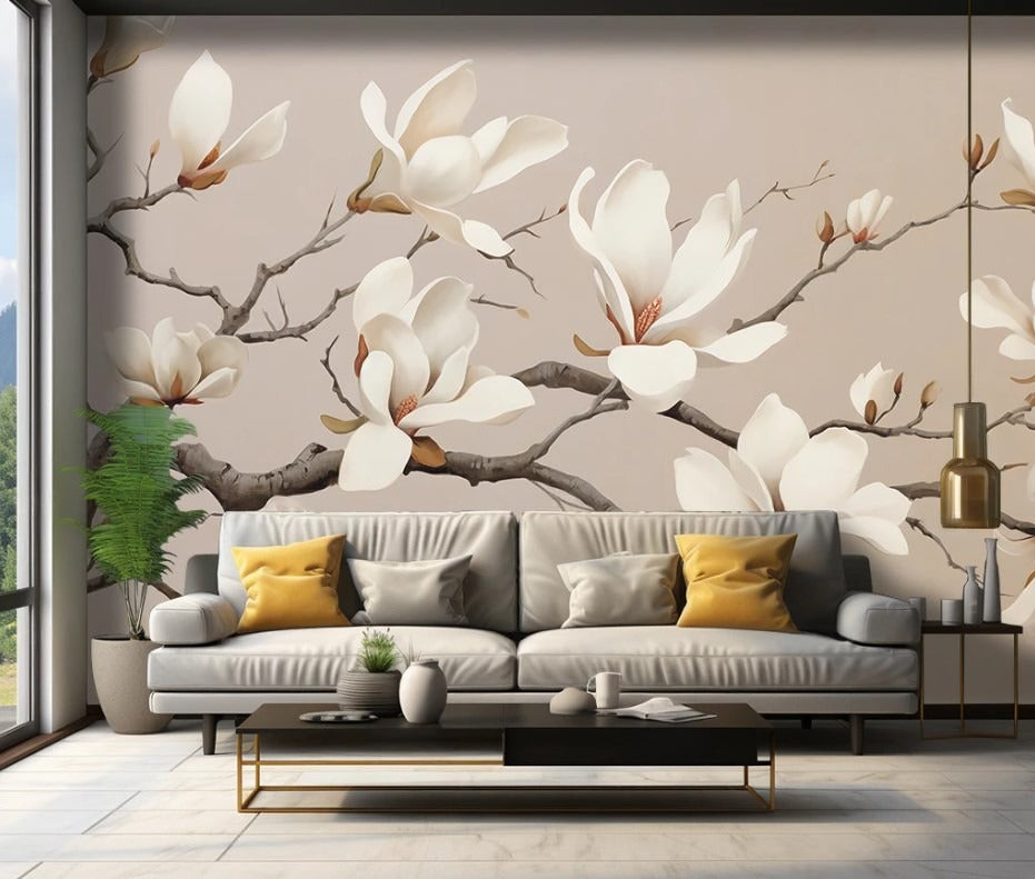 Fototapete mit Magnolienblüten, moderne Tapete im orientalischen Stil „Magnolienzauber“