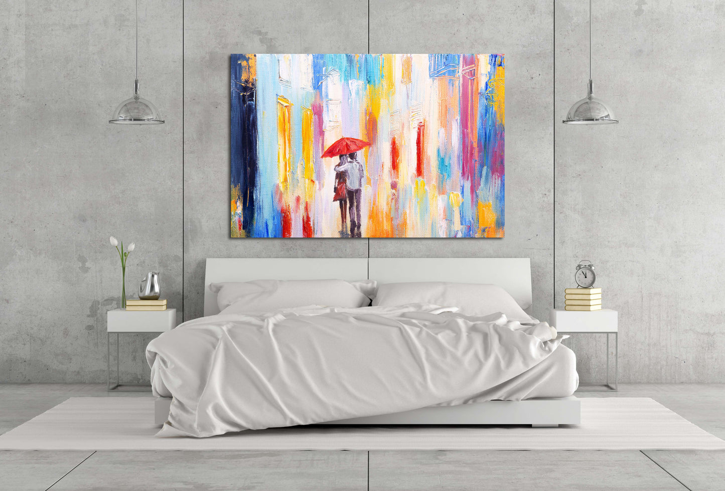 Abstraktes Liebespaar-Kunstwerk, Liebes-Wandbilder auf Leinwand, rote Regenschirmkunst, Valentinstagsgeschenk, druckbare abstrakte Kunstdrucke