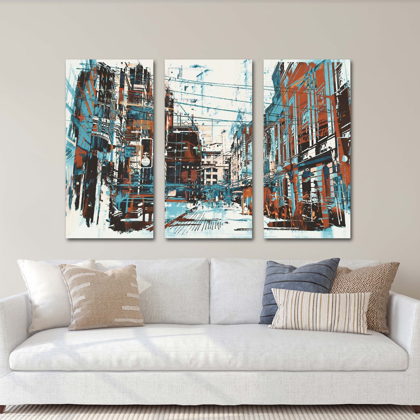 Abstrakte Leinwand, Wandkunstgemälde auf Leinwand, Wohndekor, Stadt-Mehrteiler-Wandkunst, Leinwanddruck, trendige Wandkunst, Stadt-Straßenkunst