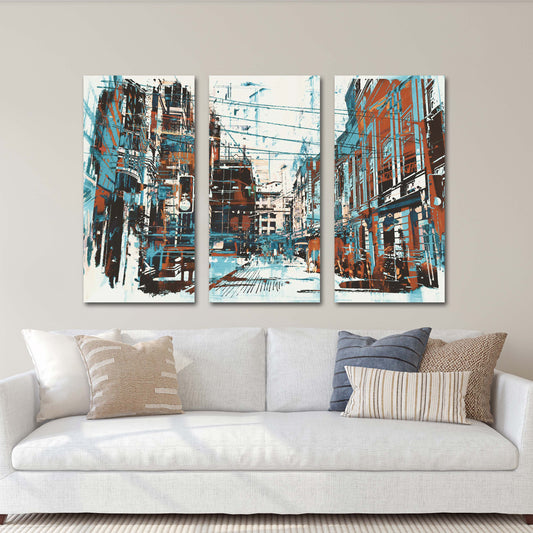 Abstrakte Leinwand, Wandkunstgemälde auf Leinwand, Wohndekor, Stadt-Mehrteiler-Wandkunst, Leinwanddruck, trendige Wandkunst, Stadt-Straßenkunst