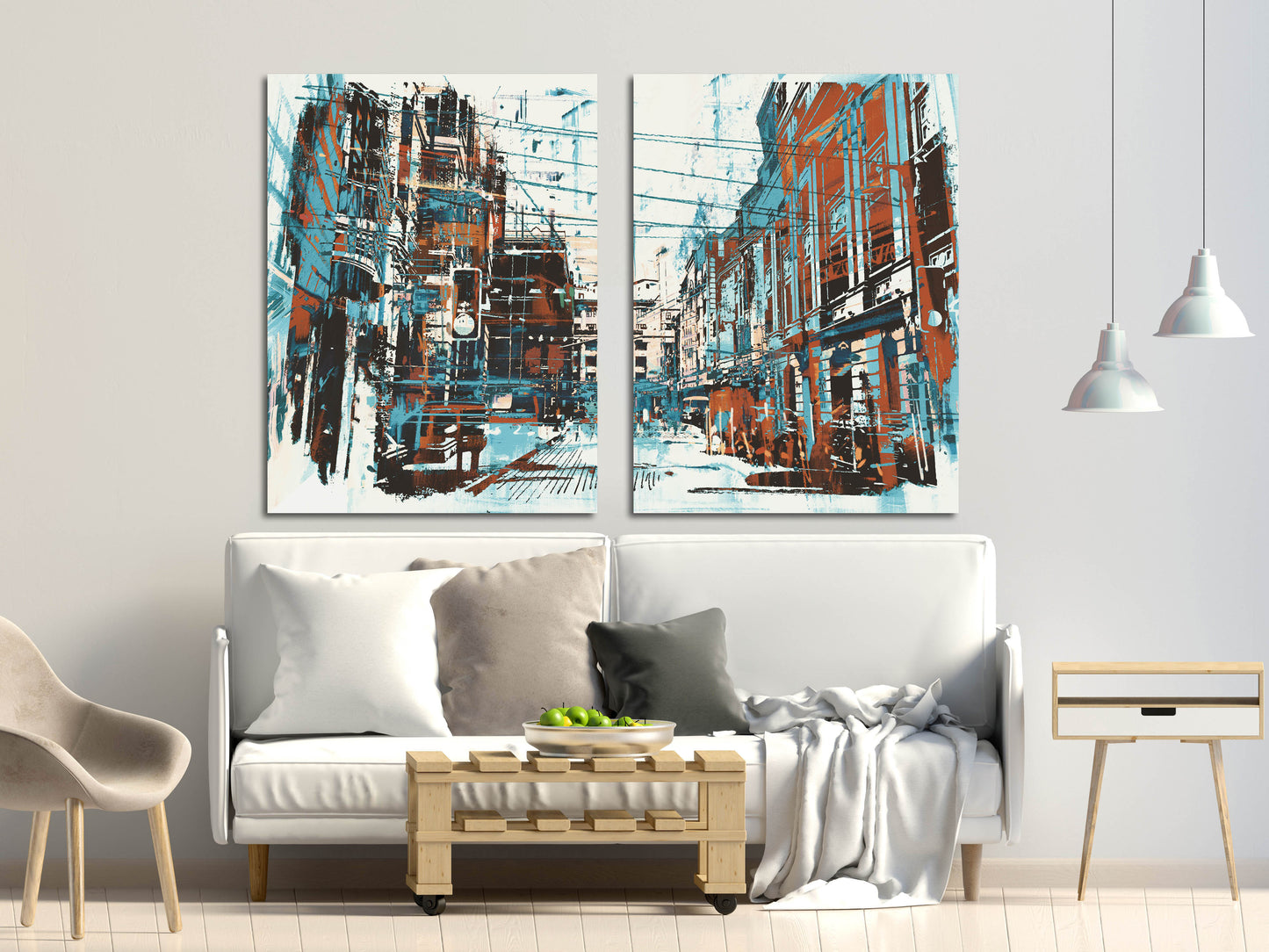 Abstrakte Leinwand, Wandkunstgemälde auf Leinwand, Wohndekor, Stadt-Mehrteiler-Wandkunst, Leinwanddruck, trendige Wandkunst, Stadt-Straßenkunst