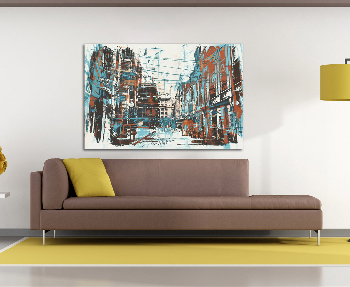 Abstrakte Leinwand, Wandkunstgemälde auf Leinwand, Wohndekor, Stadt-Mehrteiler-Wandkunst, Leinwanddruck, trendige Wandkunst, Stadt-Straßenkunst