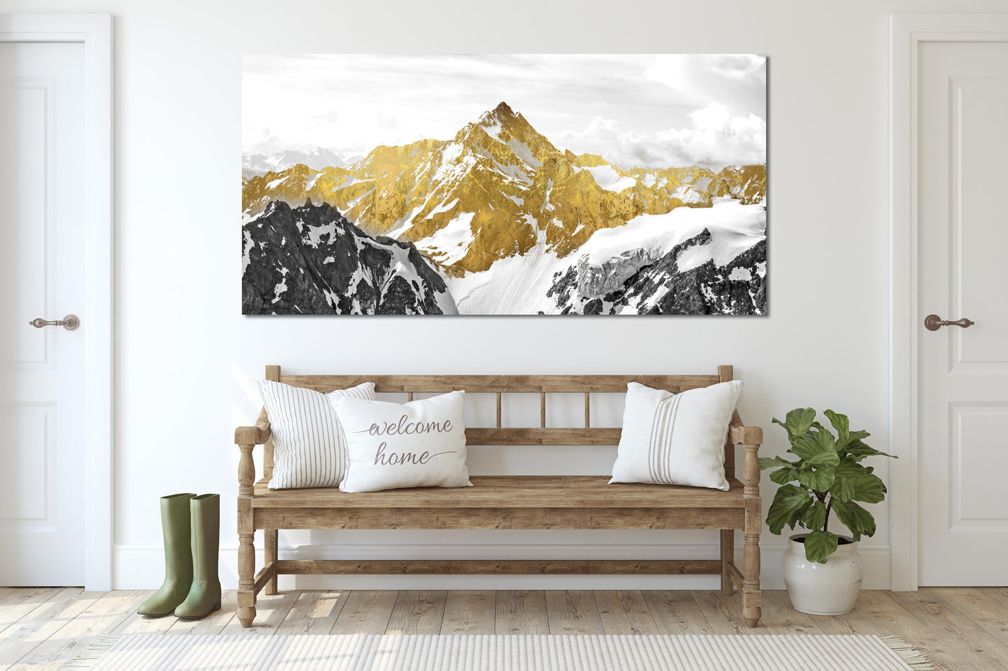 Goldene Berge Wandkunst Gemälde auf Leinwand, Wandbilder Berge, Natur Wandkunst, Wohnwanddekoration, Bergkunstdruck