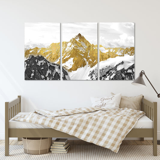 Goldene Berge Wandkunst Gemälde auf Leinwand, Wandbilder Berge, Natur Wandkunst, Wohnwanddekoration, Bergkunstdruck