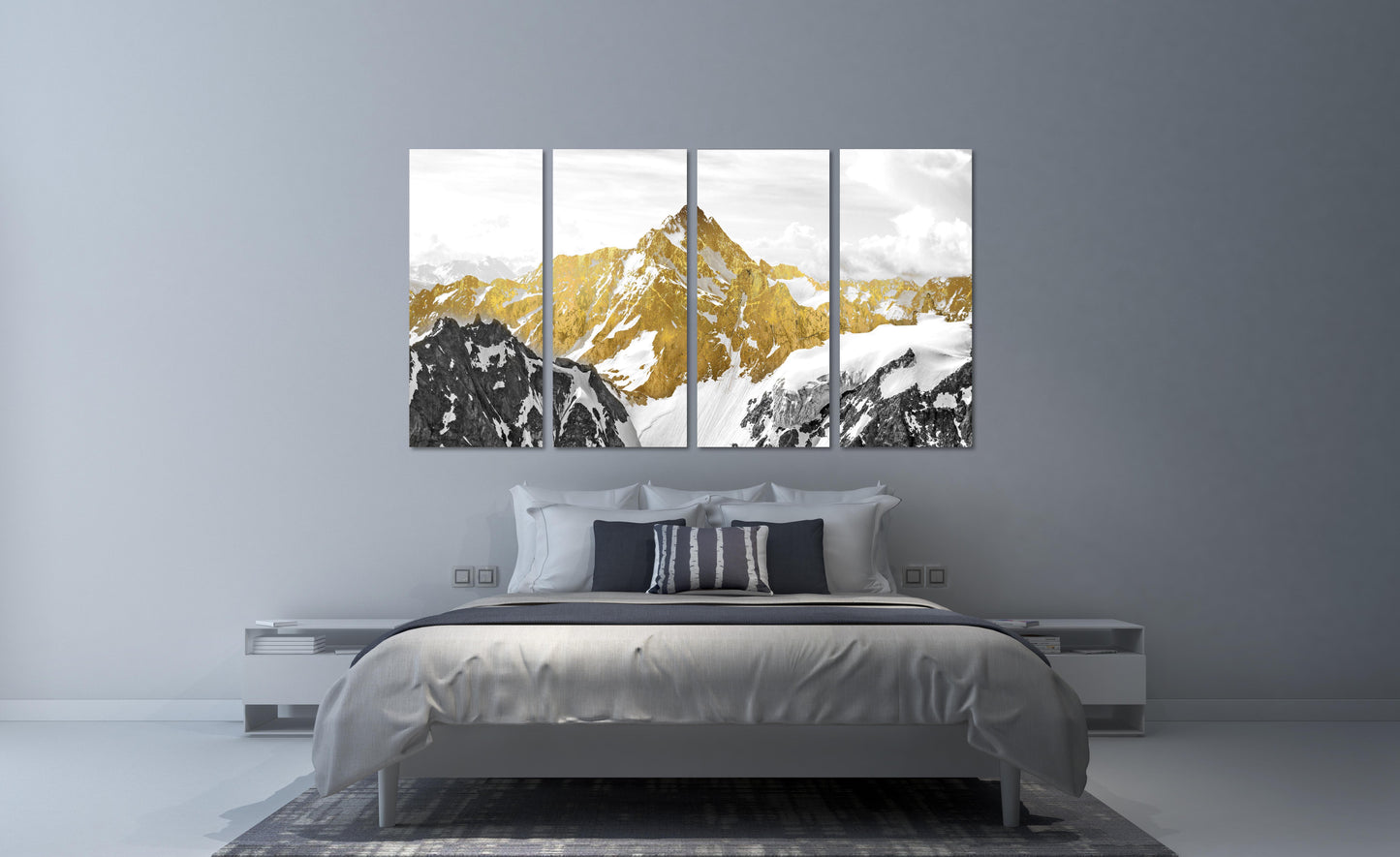 Goldene Berge Wandkunst Gemälde auf Leinwand, Wandbilder Berge, Natur Wandkunst, Wohnwanddekoration, Bergkunstdruck