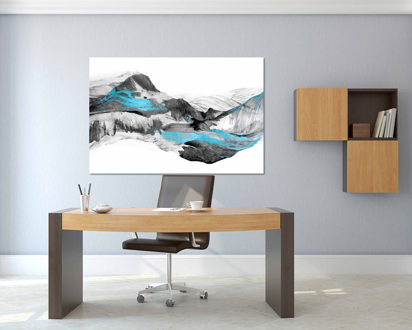 Moderne abstrakte Wandkunst gerahmtes Leinwandgemälde Blue Ridge Mountain Line Art Wanddruck Home Wanddekoration Hausaufmeinnung und Hochzeitsgeschenk